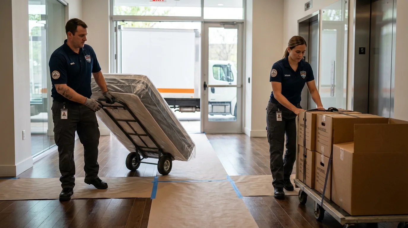 Professional apartment movers loading elevator in Mendota, IL
