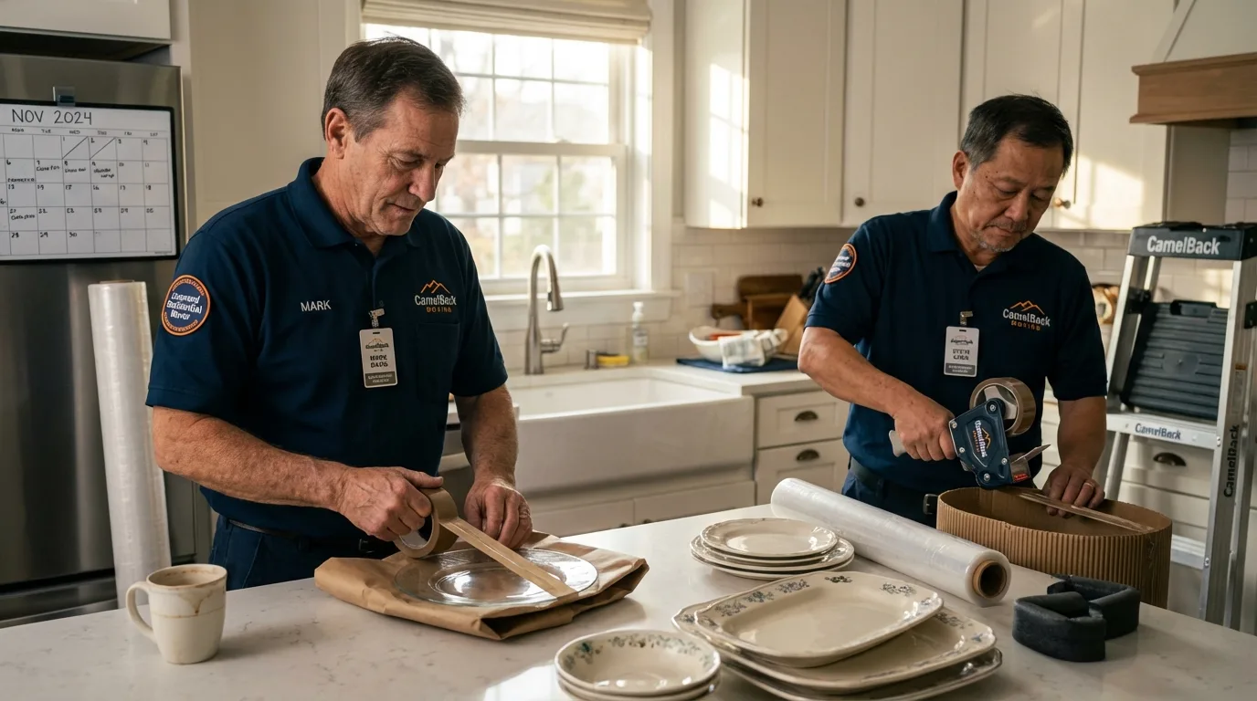 Professional crew packing kitchen dishware in Mendota, IL